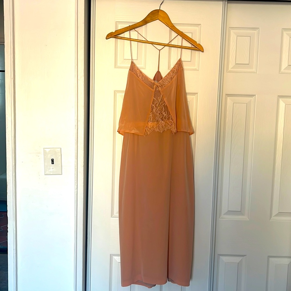 Madewell Silk Lowlight Lace-Inset Midi Dres
S